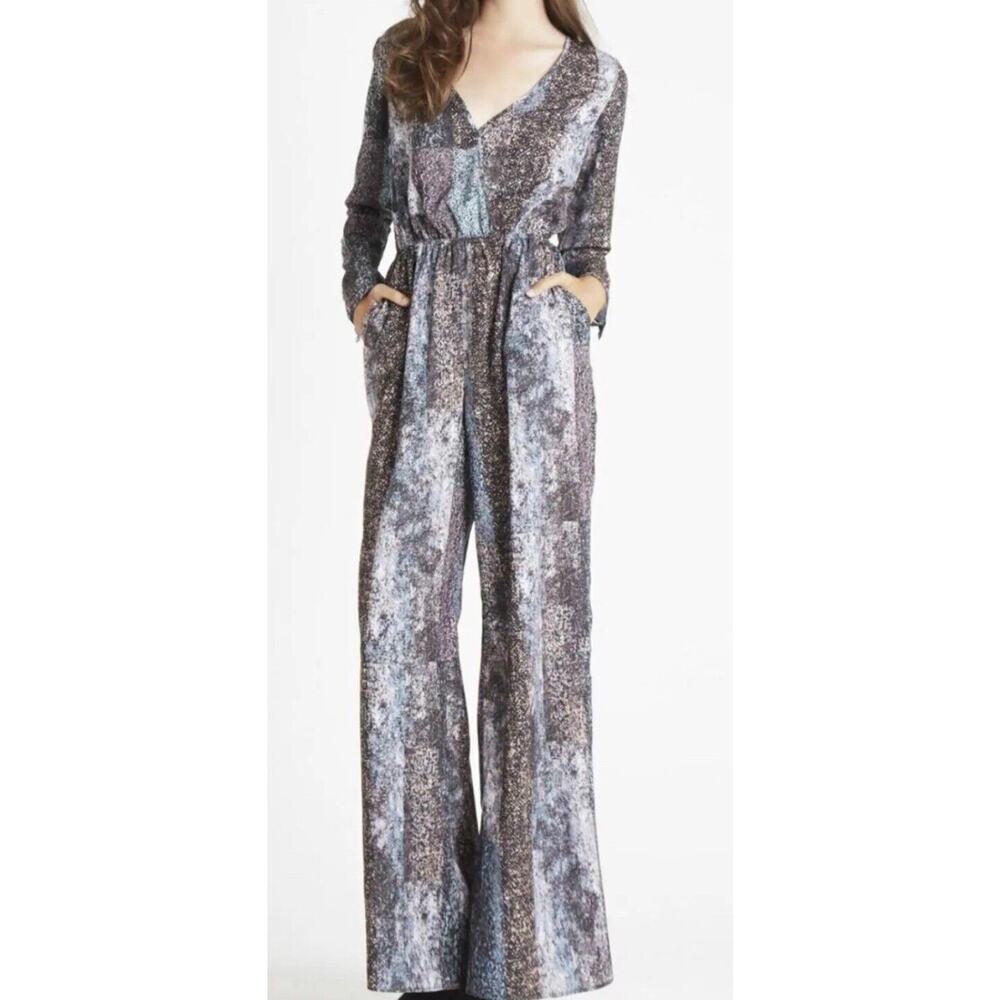 BCBGeneration Jumpsuit Wide Leg V Neck Chiffon Longsleeve Multicolor XS $118